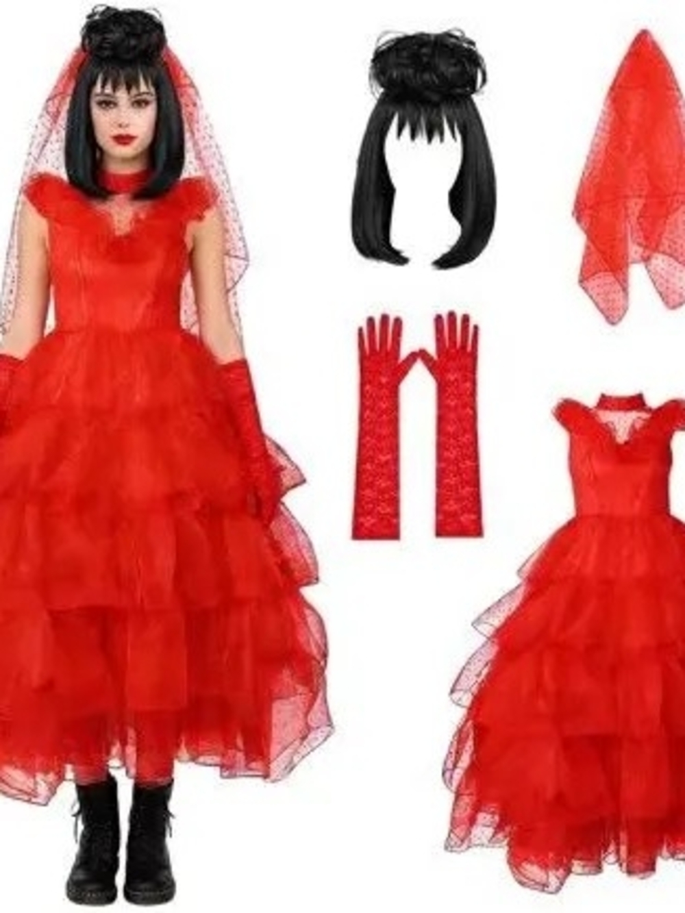 Women's Beetljuice Lydia Deetz Bride Halloween Costume with Gloves, Wig and Veil